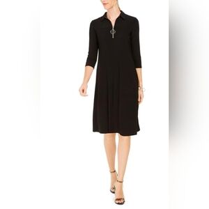 MSK Women Black 3/4 Sleeve Below The Knee Fit +Flare Dress Petites Size  PXL New